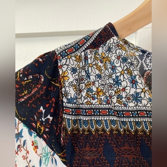 R. Vivimos button down boho maxi dress split skirt tab sleeves hobo chic print - Picture 4 of 13